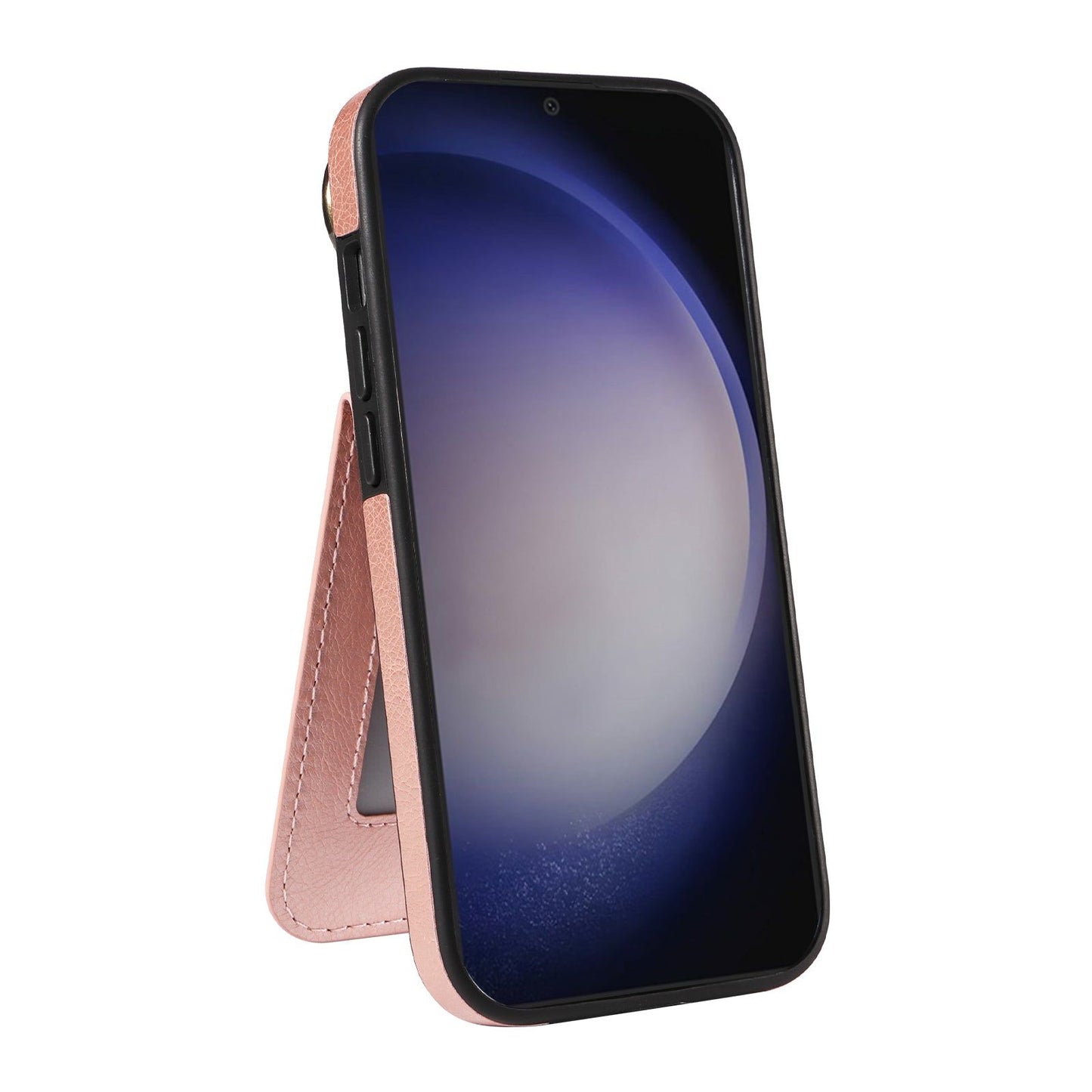 004 For Samsung Galaxy S24 Case Magnetic PU Leather+TPU Litchi Texture Phone Shell with Ring Holder - Rose Gold - UNIQKART