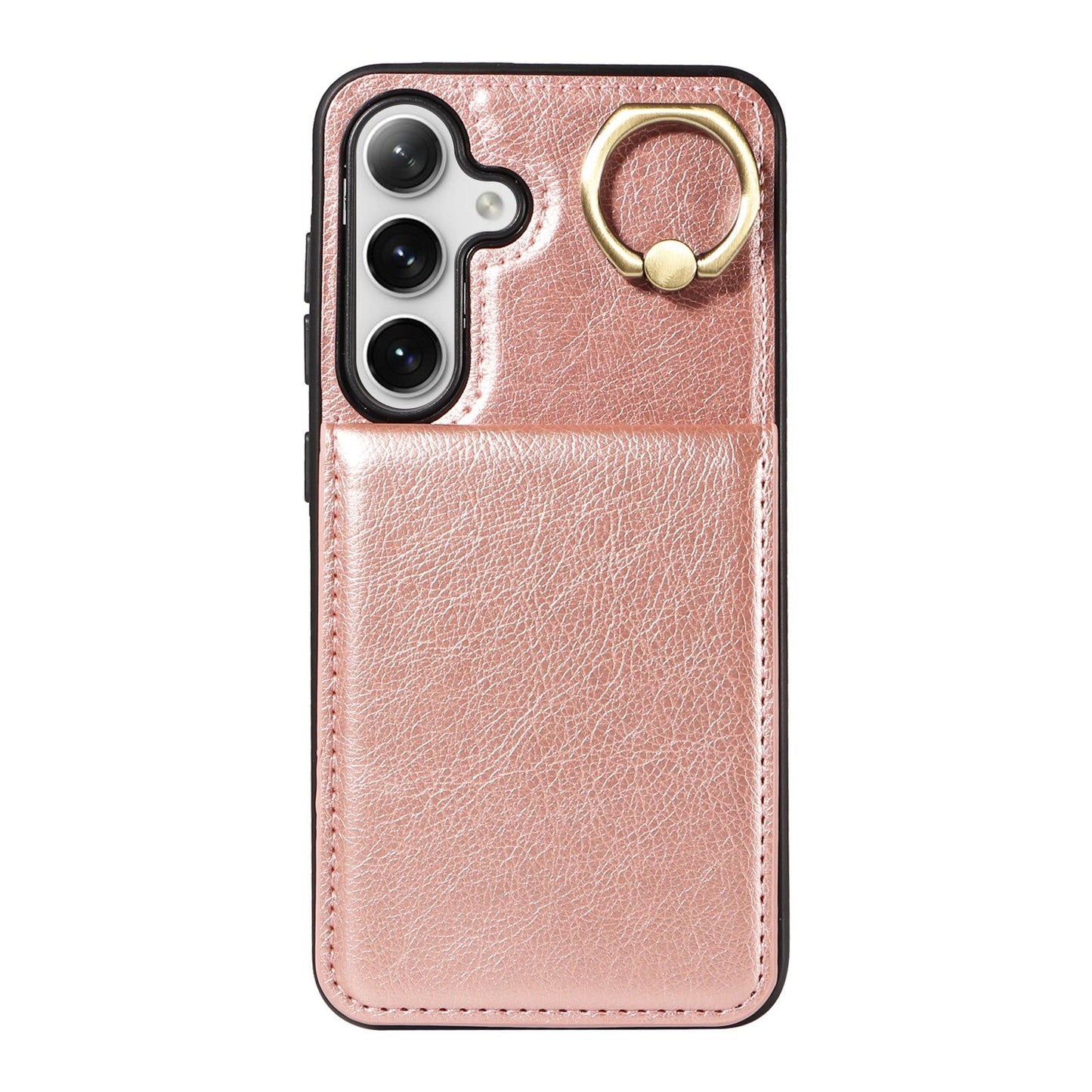 004 For Samsung Galaxy S24 Case Magnetic PU Leather+TPU Litchi Texture Phone Shell with Ring Holder - Rose Gold - UNIQKART