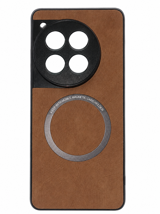 For OnePlus 12 5G Case Vintage PU Leather+TPU Phone Cover with Magnetic Ring - Brown