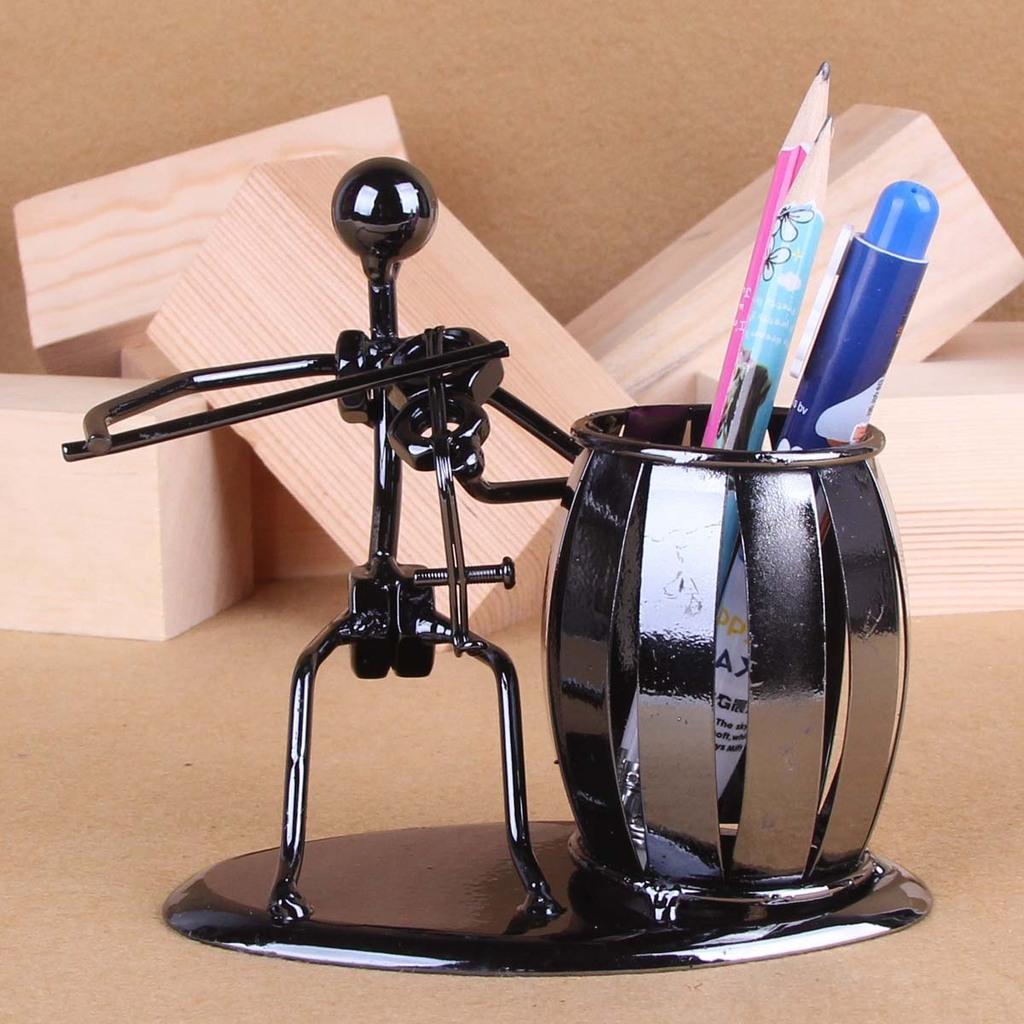 Iron Music Iron Man Brass Band Pen Holder Home Study Office Decoration Ornaments (C161 Violin )