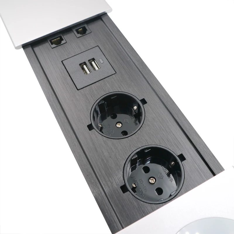 Desktop Sliding Socket 2 EU plug with USB A&amp;A charging with Telephone/ Network, with 1.8m power cable