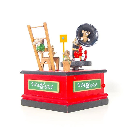 2 PCS Christmas Wooden Painted Music Box Cartoon Radio Shape Music Box Decoration (Red)