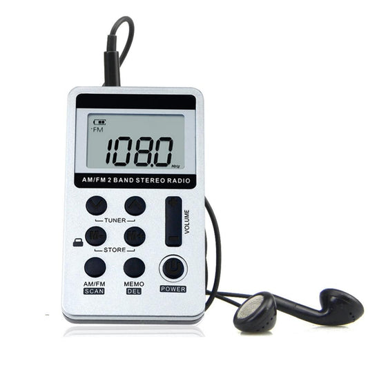 Portable AM / FM Two Bands Rechargeable Stereo Radio Mini Receiver with & LCD Screen & Earphone Jack & Lanyard (White)