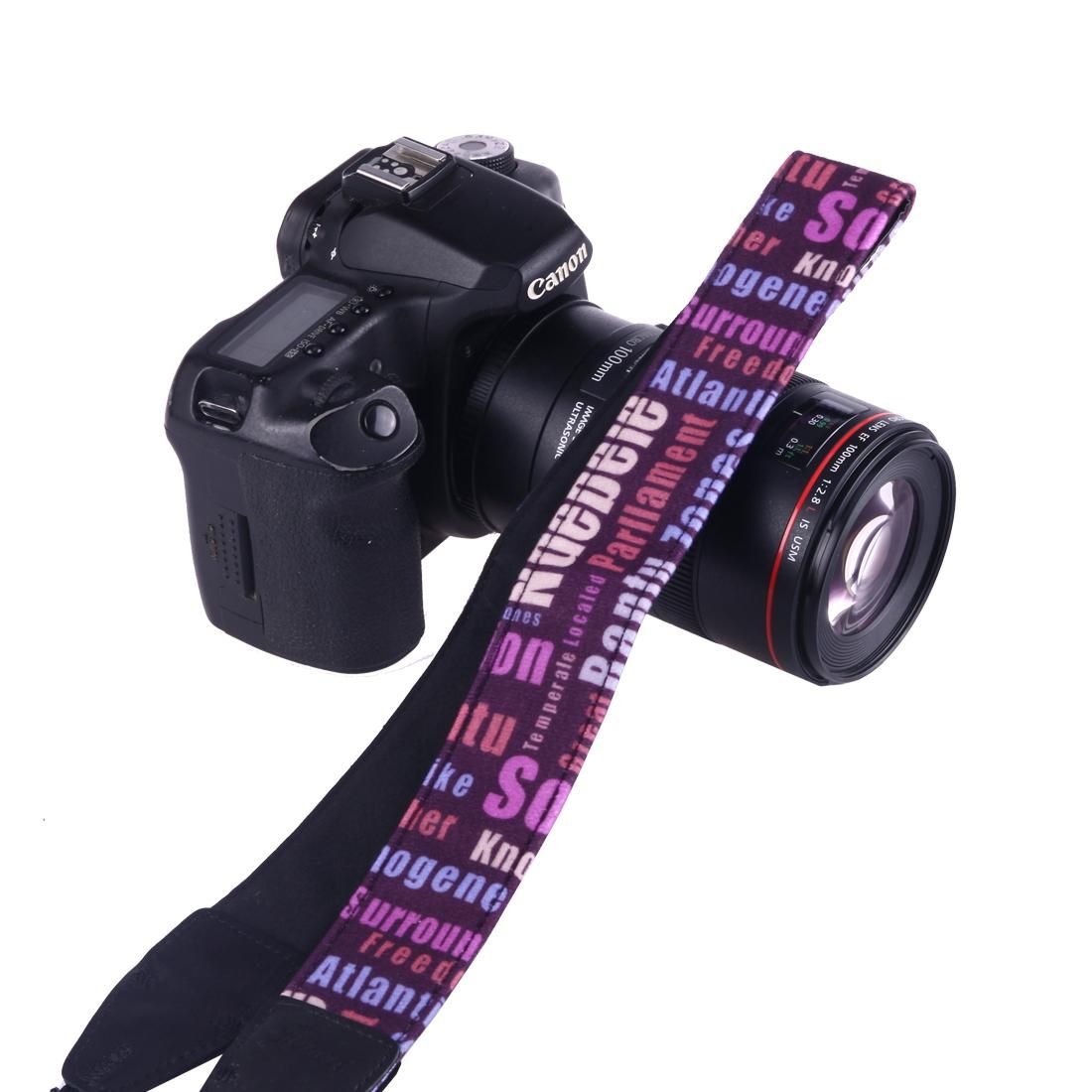LYNCA LH-04 British Style Series Purple Background English Words Universal Genuine Leather Shoulder Neck Strap Camera Strap for Nikon / Canon / Sony / Panasonic / SLR DSLR ILDC (Style1)
