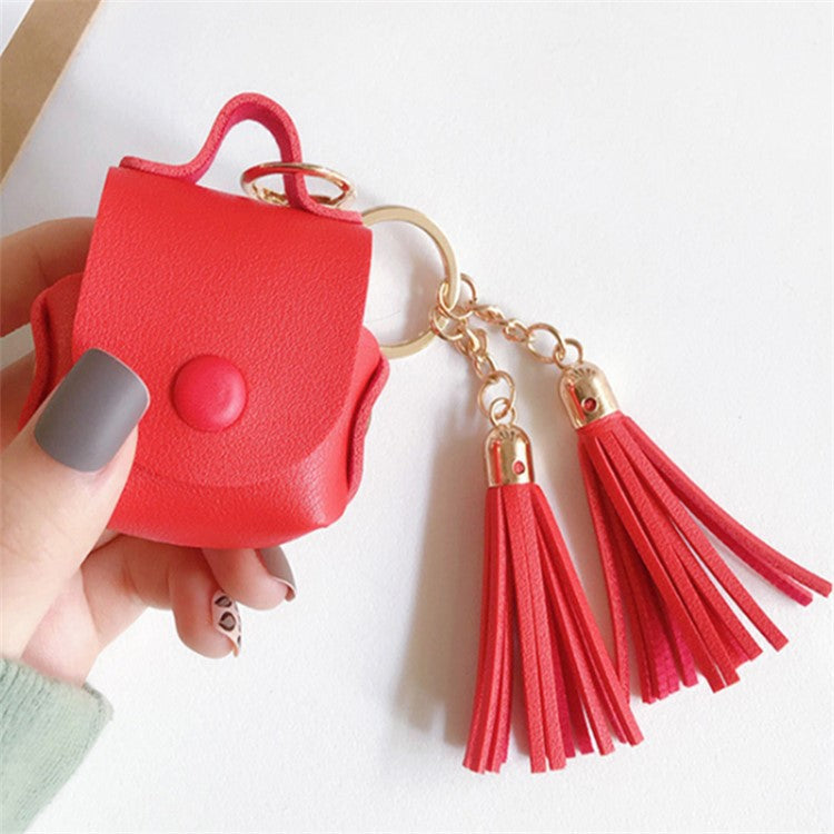 Wallet Design Tassels Decor Faux Leather Anti-Drop Bluetooth Earphone Protective Case Cover for AirPods with Wireless Charging Case (2019)/AirPods with Charging Case (2019) - Red