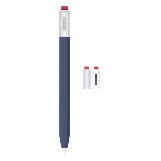 LOVE MEI Classic Style Retro Pencil Case Soft Silicone Sleeve for Xiaomi Inspiration Stylus (2nd) Non-Slip Pen Grip Holder with 2Pcs Caps - Dark Blue