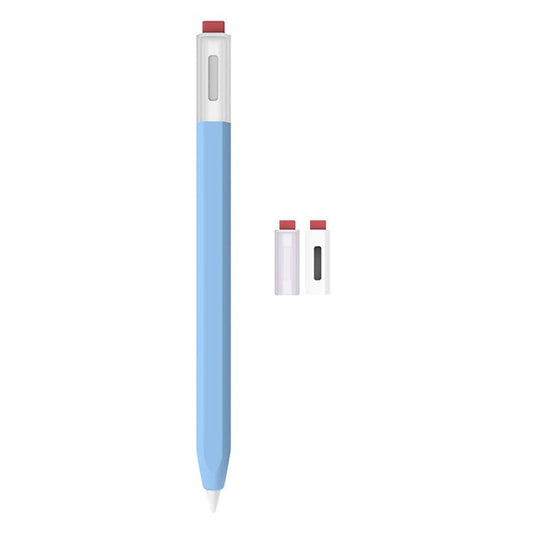 LOVE MEI Classic Style Retro Pencil Case Soft Silicone Sleeve for Xiaomi Inspiration Stylus (2nd) Non-Slip Pen Grip Holder with 2Pcs Caps - Baby Blue
