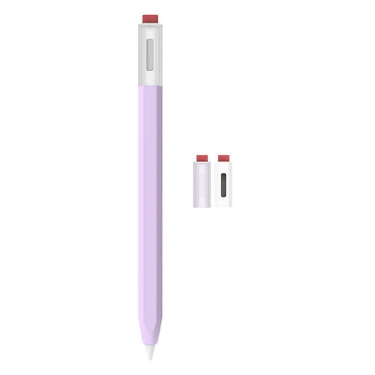 LOVE MEI Classic Style Retro Pencil Case Soft Silicone Sleeve for Xiaomi Inspiration Stylus (2nd) Non-Slip Pen Grip Holder with 2Pcs Caps - Purple