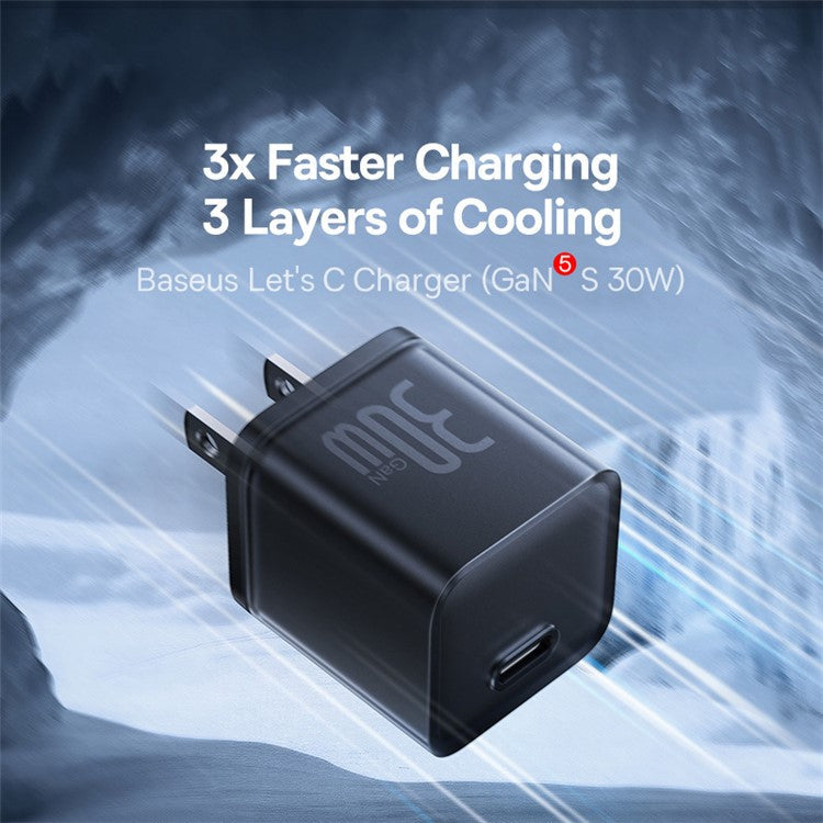 BASEUS GaN5S Type-C PD 30W Fast Charger US Plug with Type-C Cable 100W 1m - Black