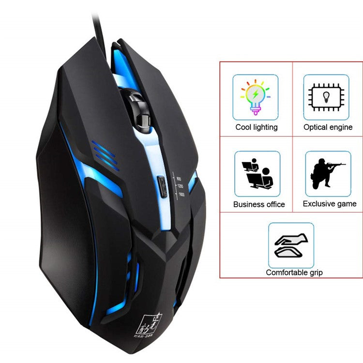 K2 Colorful LED Light 4-Button 2400DPI Optical USB Wired Gaming Mouse