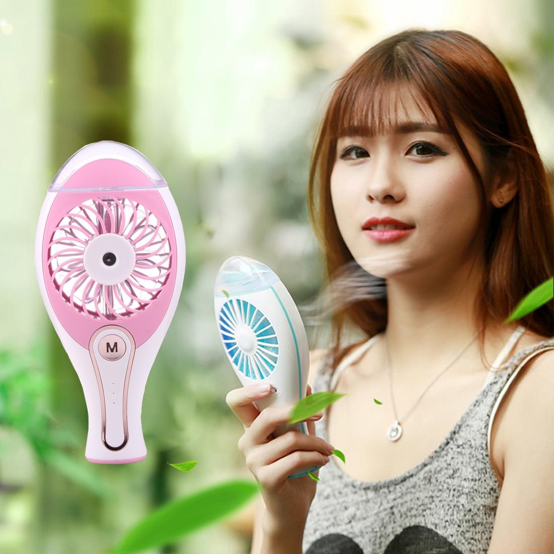 Mini Portable Handheld USB Rechargeable Water Mist Fan Humidifier Air Condictioning Cooling Fan with Transparent Water Tank & Control Key & Fan Lamp & Spray the Indicating Lamp & Spray Fan Lamp, Water Tank Capacity: 23ml (Pink)