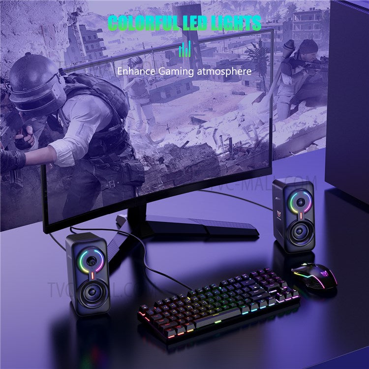 ONIKUMA L6 USB Wired Powered Laptop Notebook Computer Speaker 3D Stereo Sound Effect RGB Atmosphere Lights with One-Knob Control