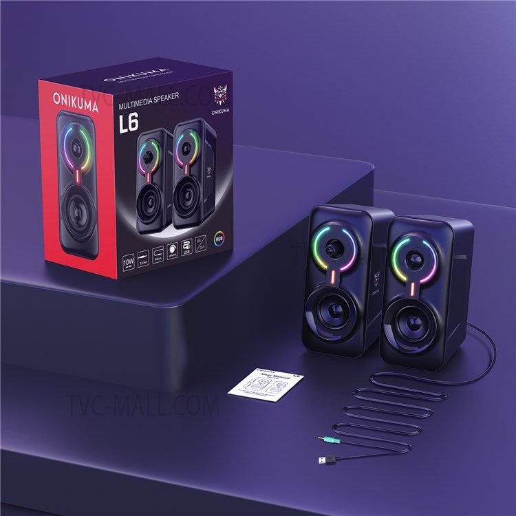 ONIKUMA L6 USB Wired Powered Laptop Notebook Computer Speaker 3D Stereo Sound Effect RGB Atmosphere Lights with One-Knob Control