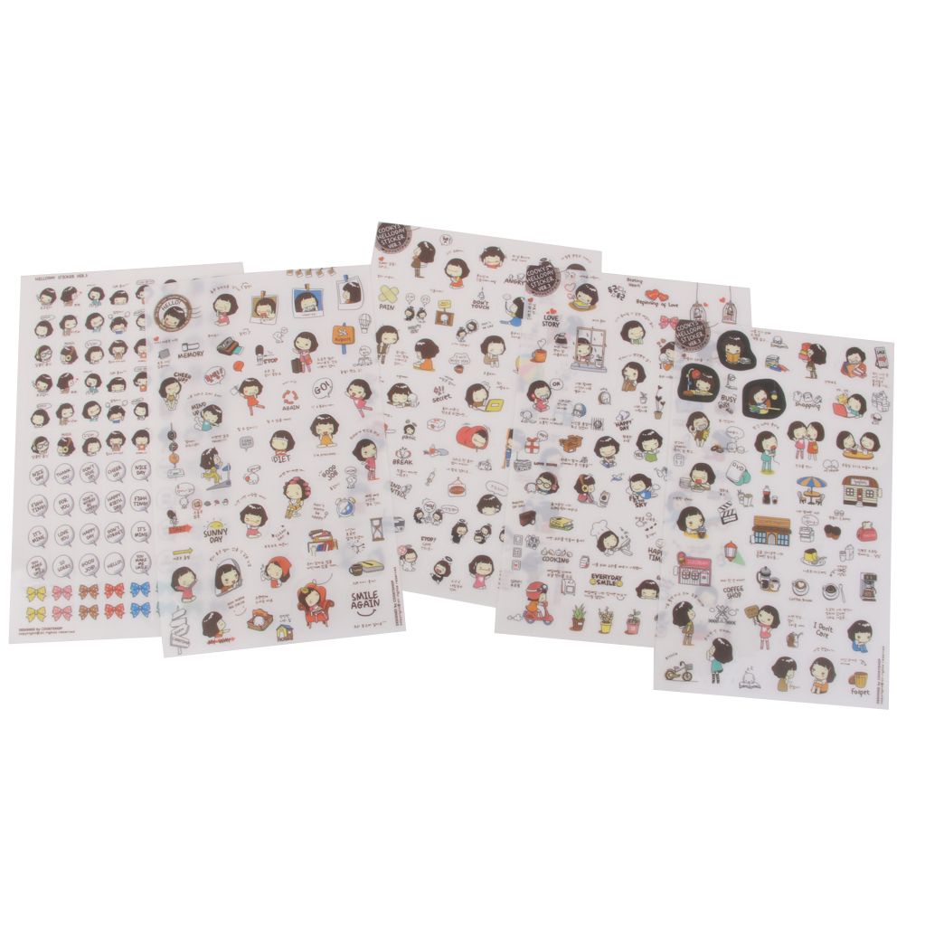 5 sheets Korean Cooky's Helloday stickers adhesive journal Diary scrapbook