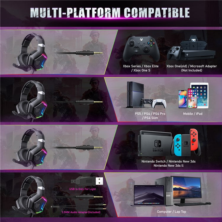 ONIKUMA K10 Pro Wired Stereo Gaming Headset Noise Cancelling Bass Sound Headphones with Mic and LED Light