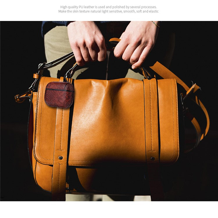 Pure Color Snake Texture Leather Cover with Hook for Apple AirPods Pro - Silver