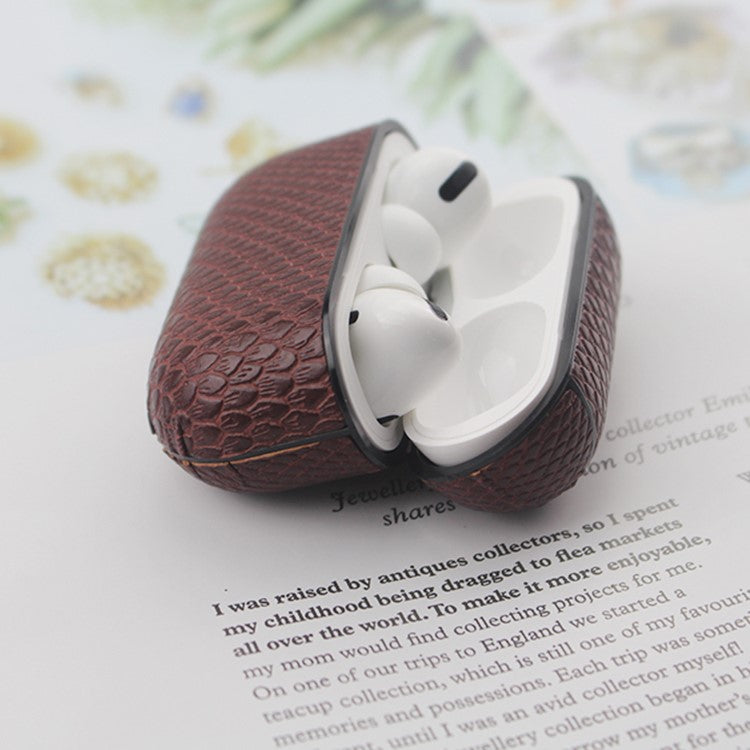 LOVE MEI Snake Skin Texture PU Leather Case with Anti-lost Hook for Apple AirPods Pro - Brown