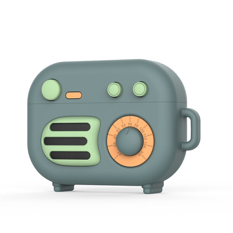 For Apple AirPods Pro Silicone Protective Case Retro Phonograph Shape Cover with Loop Strap - Vintage Green