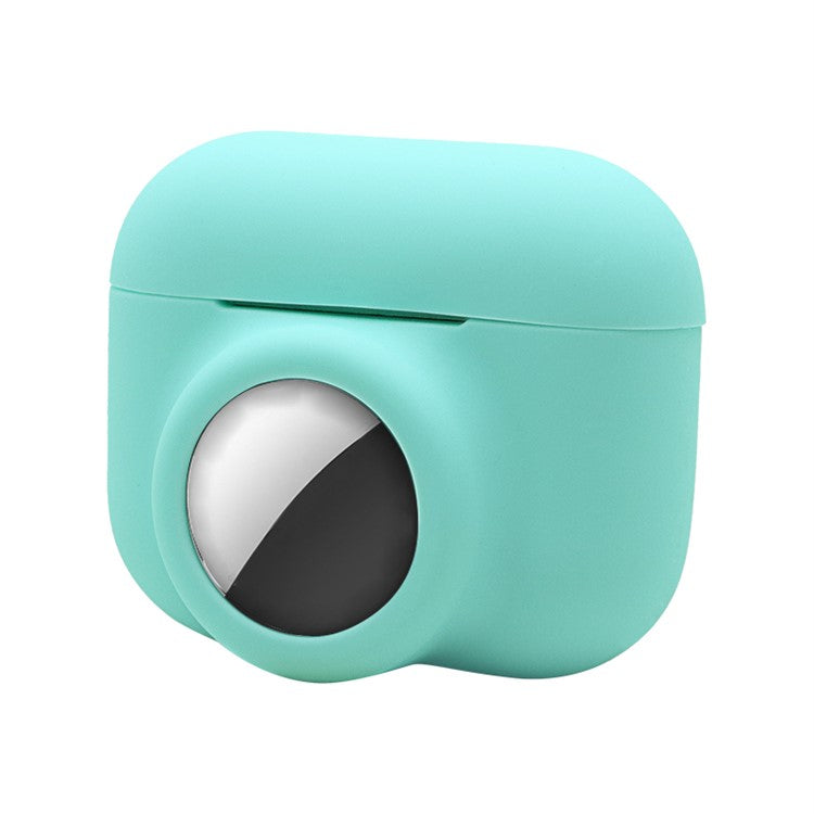 2-in-1 Silicone Protective Cover Case for Apple AirPods Pro AirTag - Light Green