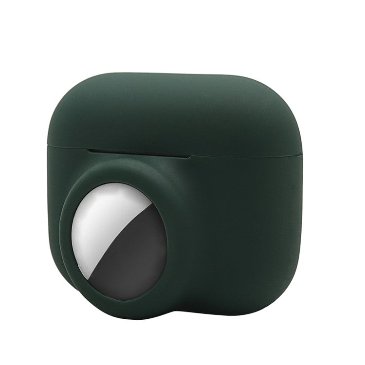 2-in-1 Silicone Protective Cover Case for Apple AirPods Pro AirTag - Blackish Green