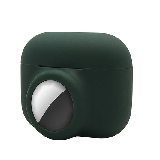 2-in-1 Silicone Protective Cover Case for Apple AirPods Pro AirTag - Blackish Green