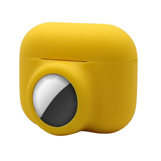 2-in-1 Silicone Protective Cover Case for Apple AirPods Pro AirTag - Yellow