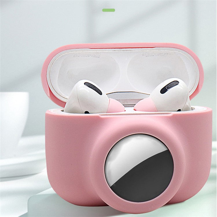 2-in-1 Silicone Protective Cover Case for Apple AirPods Pro AirTag - Pink