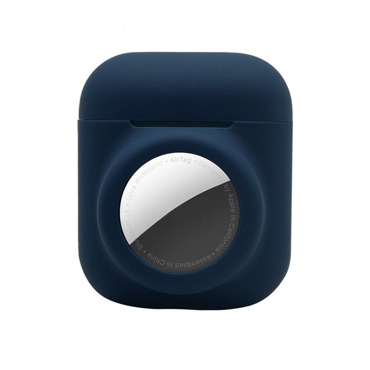 2-in-1 Silicone Protective Cover Case for Apple AirPods with Charging Case (2016)/(2019) / AirPods with Wireless Charging Case (2019) + AirTag - Dark Blue