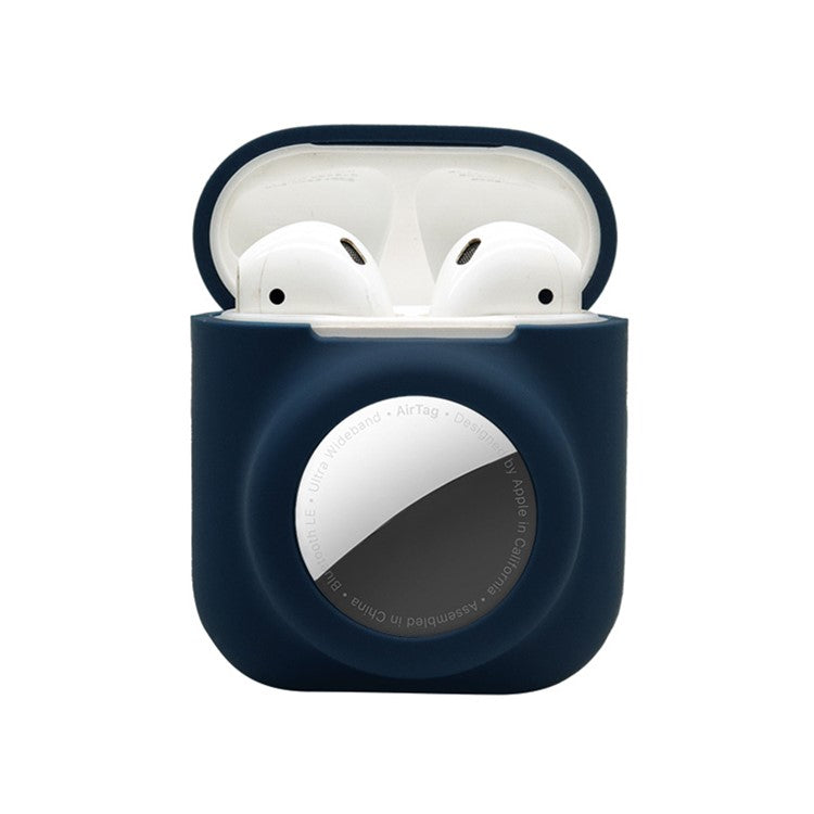 2-in-1 Silicone Protective Cover Case for Apple AirPods with Charging Case (2016)/(2019) / AirPods with Wireless Charging Case (2019) + AirTag - Dark Blue