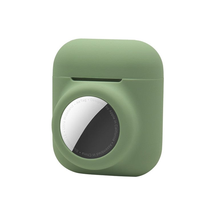2-in-1 Silicone Protective Cover Case for Apple AirPods with Charging Case (2016)/(2019) / AirPods with Wireless Charging Case (2019) + AirTag - Matcha Green