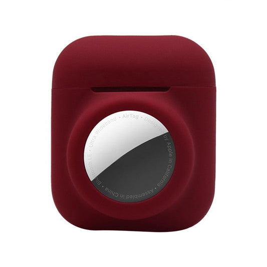 2-in-1 Silicone Protective Cover Case for Apple AirPods with Charging Case (2016)/(2019) / AirPods with Wireless Charging Case (2019) + AirTag - Wine Red