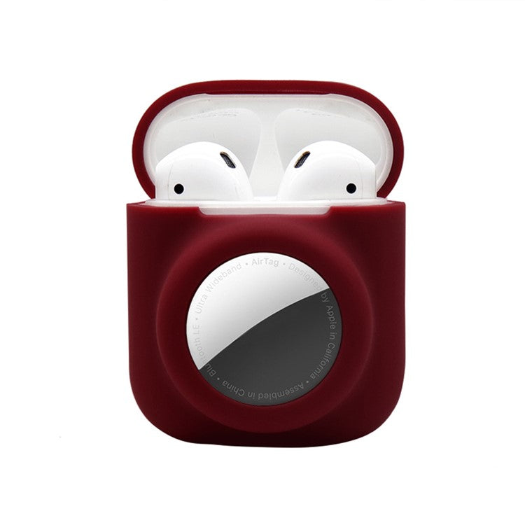 2-in-1 Silicone Protective Cover Case for Apple AirPods with Charging Case (2016)/(2019) / AirPods with Wireless Charging Case (2019) + AirTag - Wine Red