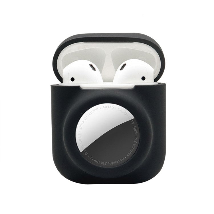 2-in-1 Silicone Protective Cover Case for Apple AirPods with Charging Case (2016)/(2019) / AirPods with Wireless Charging Case (2019) + AirTag - Black