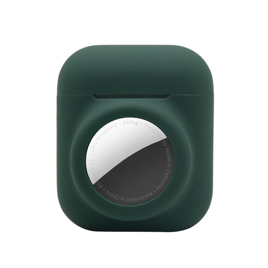 2-in-1 Silicone Protective Cover Case for Apple AirPods with Charging Case (2016)/(2019) / AirPods with Wireless Charging Case (2019) + AirTag - Blackish Green