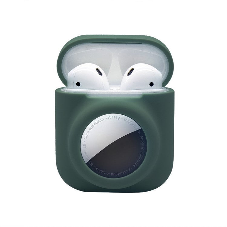2-in-1 Silicone Protective Cover Case for Apple AirPods with Charging Case (2016)/(2019) / AirPods with Wireless Charging Case (2019) + AirTag - Blackish Green