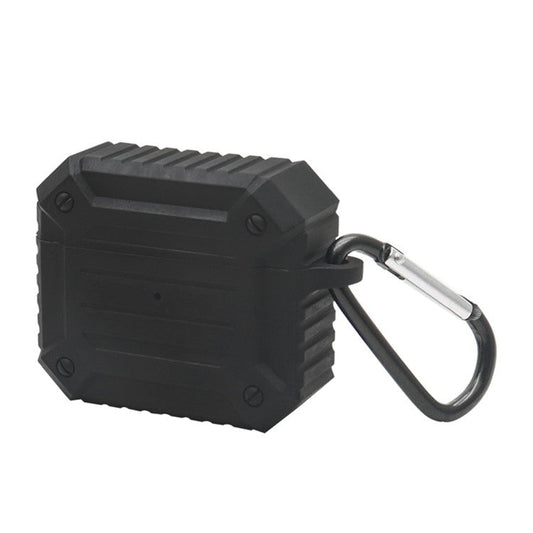 Earphone Charging Box Thickened Silicone Protective Case Anti-fall Cover with Anti-loss Carabiner for Apple AirPods 3 - Black