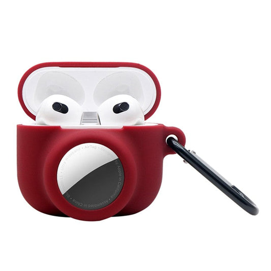 2 in 1 Soft Silicone Case Anti-scratch Protective Cover for AirPods 3/AirTag - Wine Red