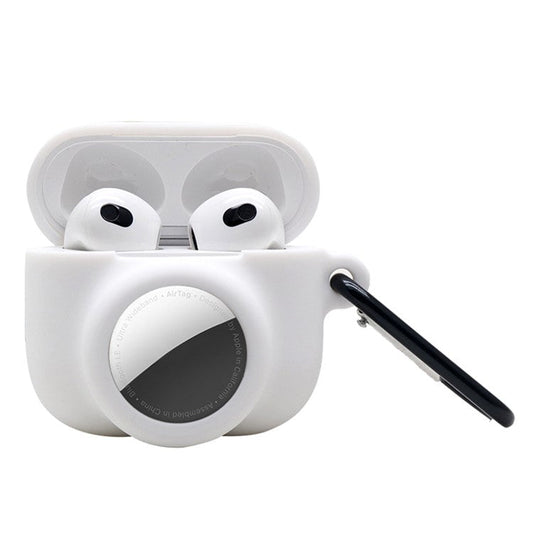 2 in 1 Soft Silicone Case Anti-scratch Protective Cover for AirPods 3/AirTag - White