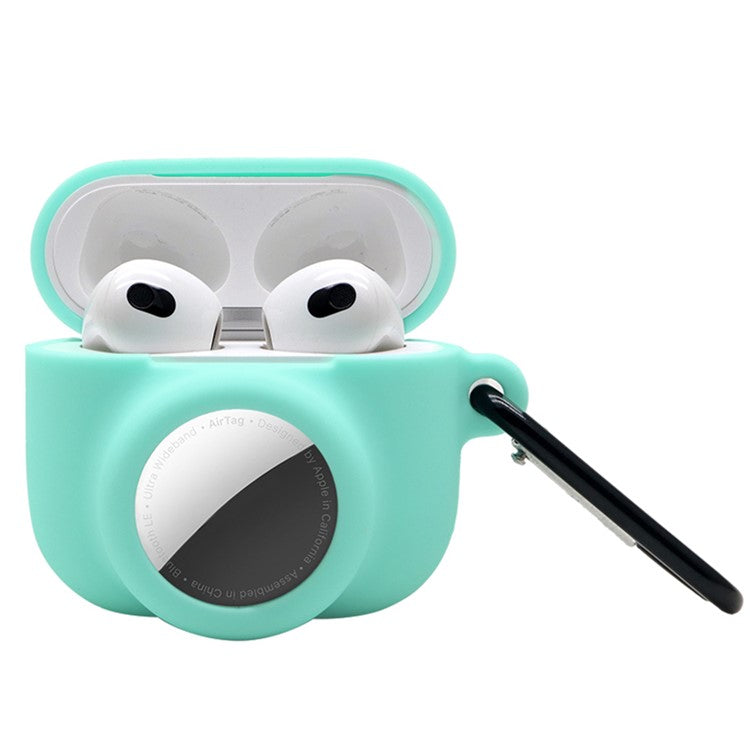 2 in 1 Soft Silicone Case Anti-scratch Protective Cover for AirPods 3/AirTag - Mint Green