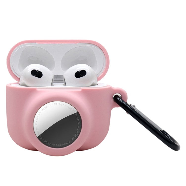 2 in 1 Soft Silicone Case Anti-scratch Protective Cover for AirPods 3/AirTag - Pink