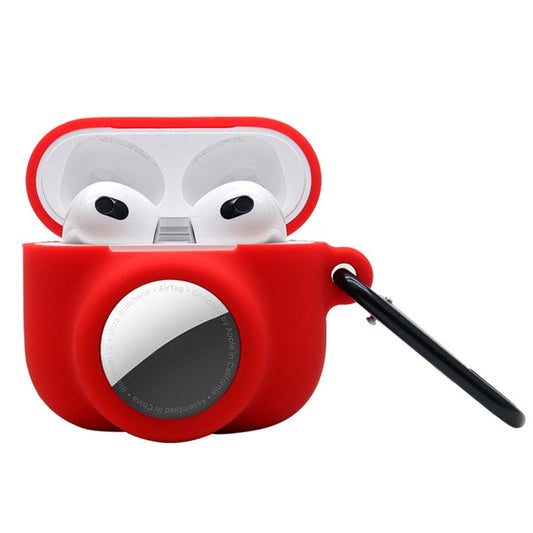 2 in 1 Soft Silicone Case Anti-scratch Protective Cover for AirPods 3/AirTag - Red