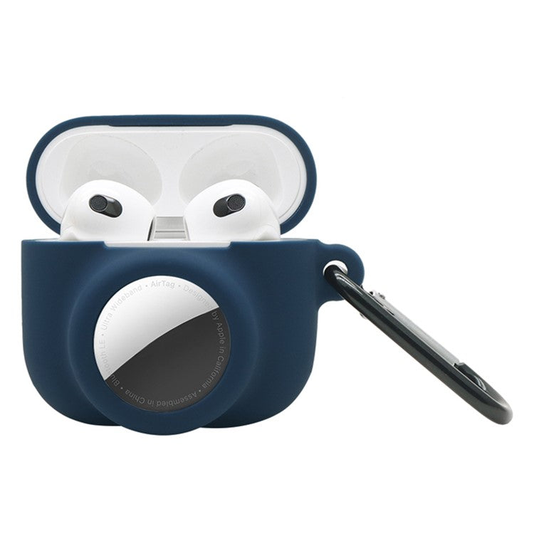 2 in 1 Soft Silicone Case Anti-scratch Protective Cover for AirPods 3/AirTag - Midnight Blue