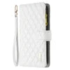 BINFEN COLOR BF Style-15 For Samsung Galaxy A16 5G / A16 4G Leather Case Zipper Pocket Rhombus Phone Cover - White