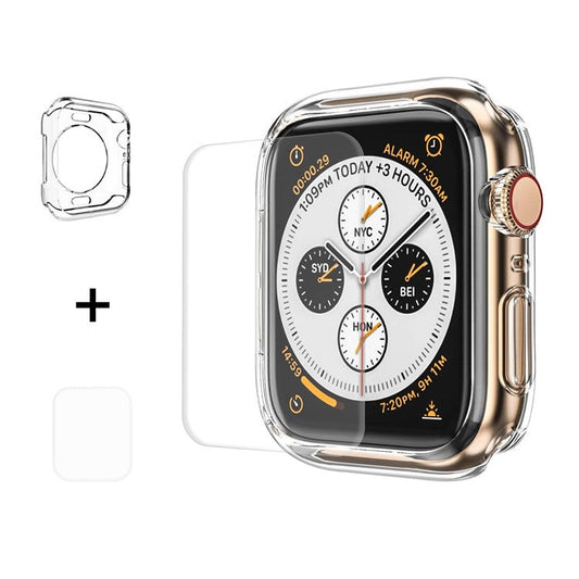 HAT PRINCE for Apple Watch Series 4 / 5 / 6 44mm / SE 44mm / SE (2022) 44mm Clear Soft TPU Case + 3D PET Curved Hot Bending Clear Screen Protector