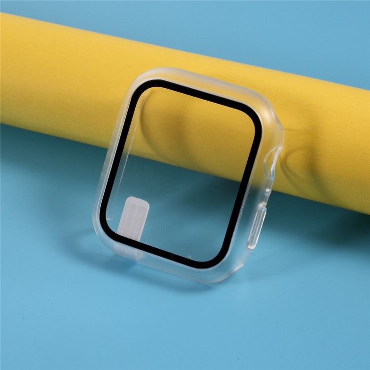 Multiple Colors PC Frame Cover Shell with Glass Screen Protector Film for Apple Watch Series 4 / 5 / 6 44mm / SE 44mm / SE (2022) 44mm - Transparent