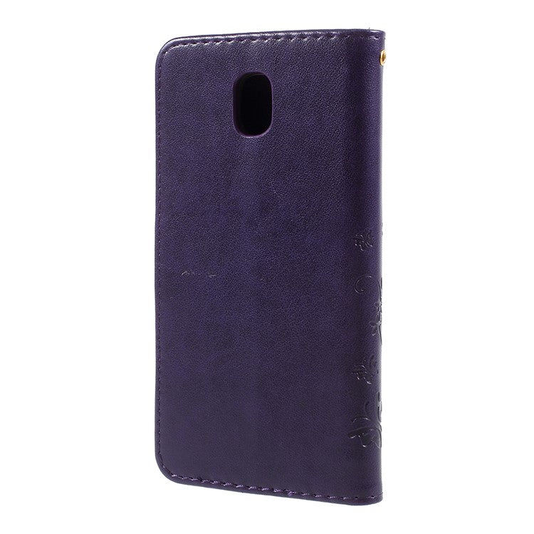 Imprint Flower Butterfly Pattern Leather Card Holder Cover Shell for Samsung Galaxy J5 (2017) EU Version / J5 Pro (2017) - Dark Purple