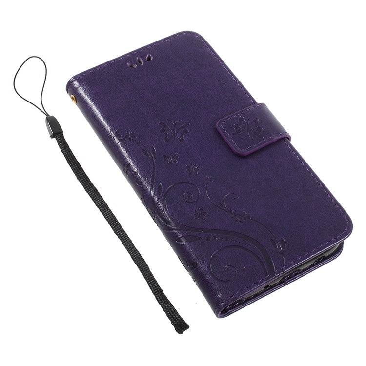 Imprint Flower Butterfly Pattern Leather Card Holder Cover Shell for Samsung Galaxy J5 (2017) EU Version / J5 Pro (2017) - Dark Purple