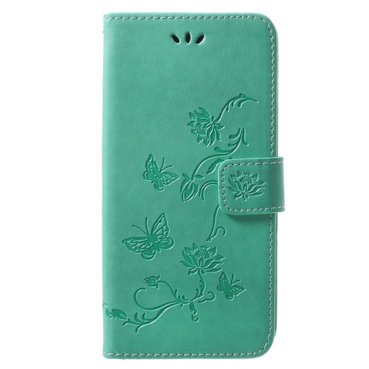 Imprinted Butterfly Flower PU Leather Wallet Case for Samsung Galaxy S9+ G965 - Cyan