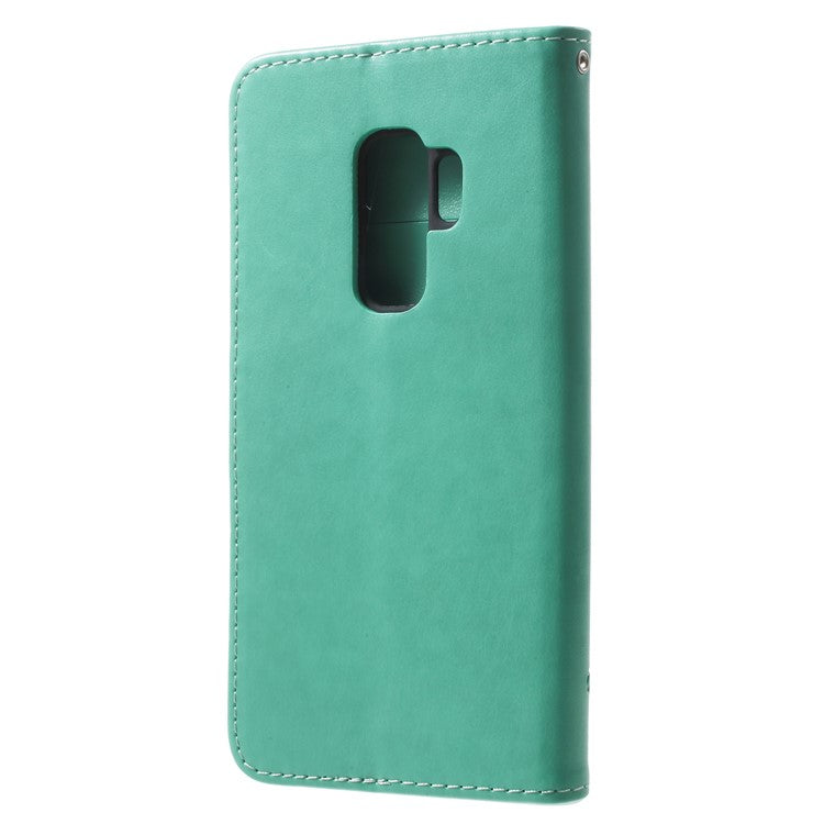 Imprinted Butterfly Flower PU Leather Wallet Case for Samsung Galaxy S9+ G965 - Cyan