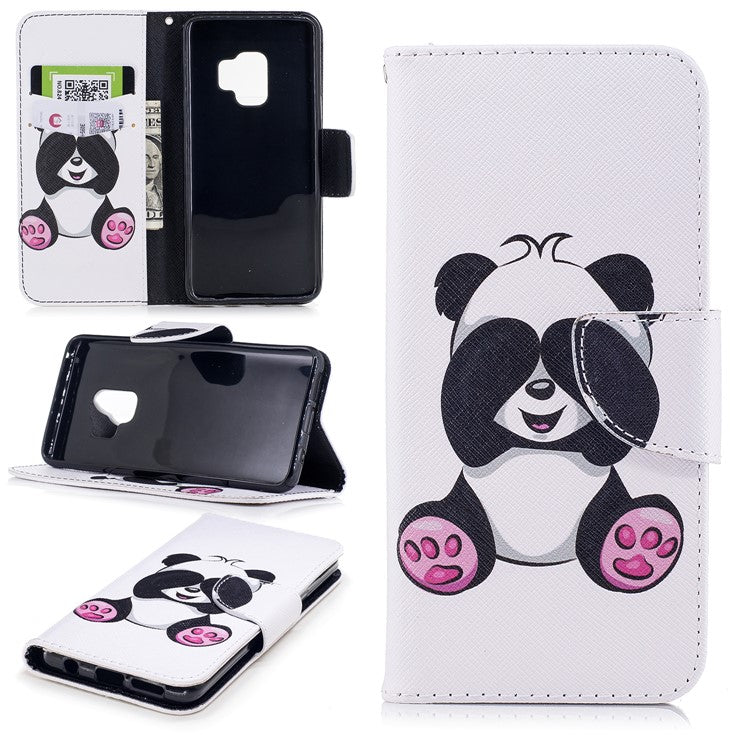 Pattern Printing PU Leather Magnetic Wallet Stand Mobile Phone Cover for Samsung Galaxy S9 - Cute Panda